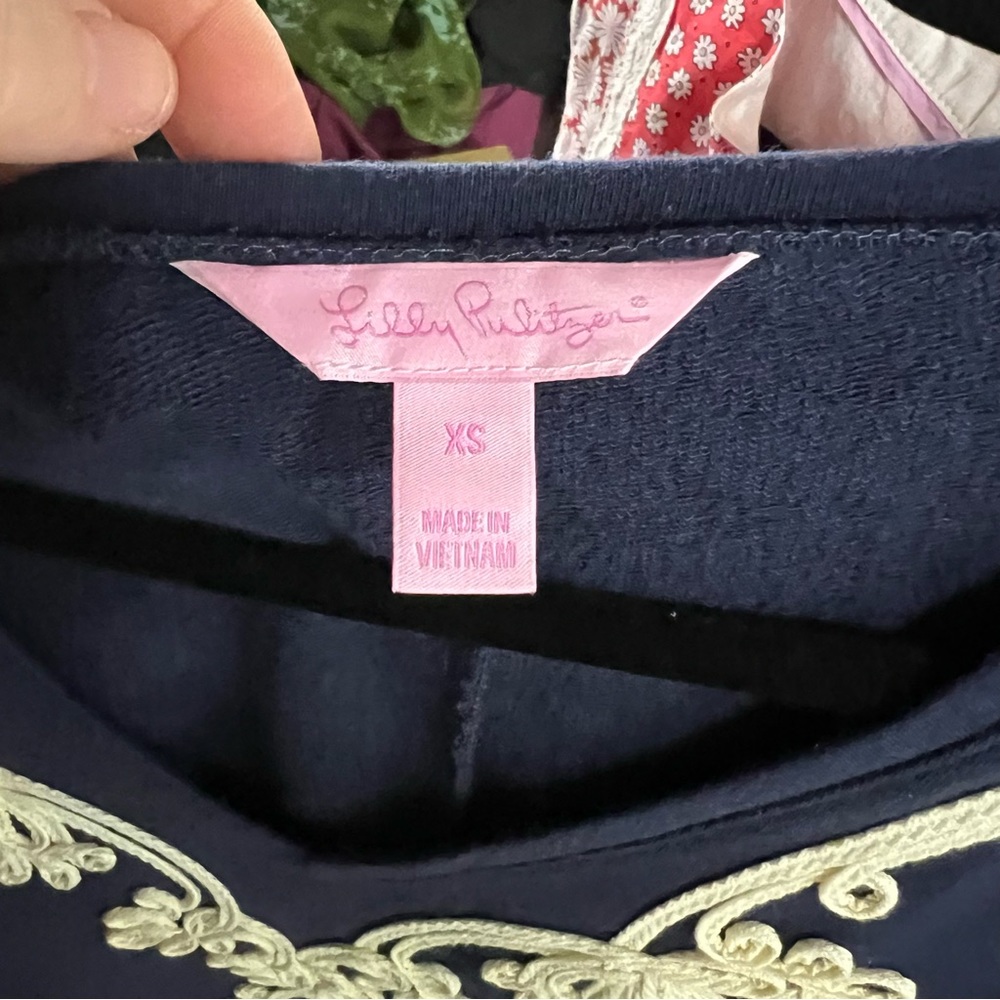 LILLY PULITZER Navy Blue Ponte White Applique Dress, XS - Picture 11 of 12